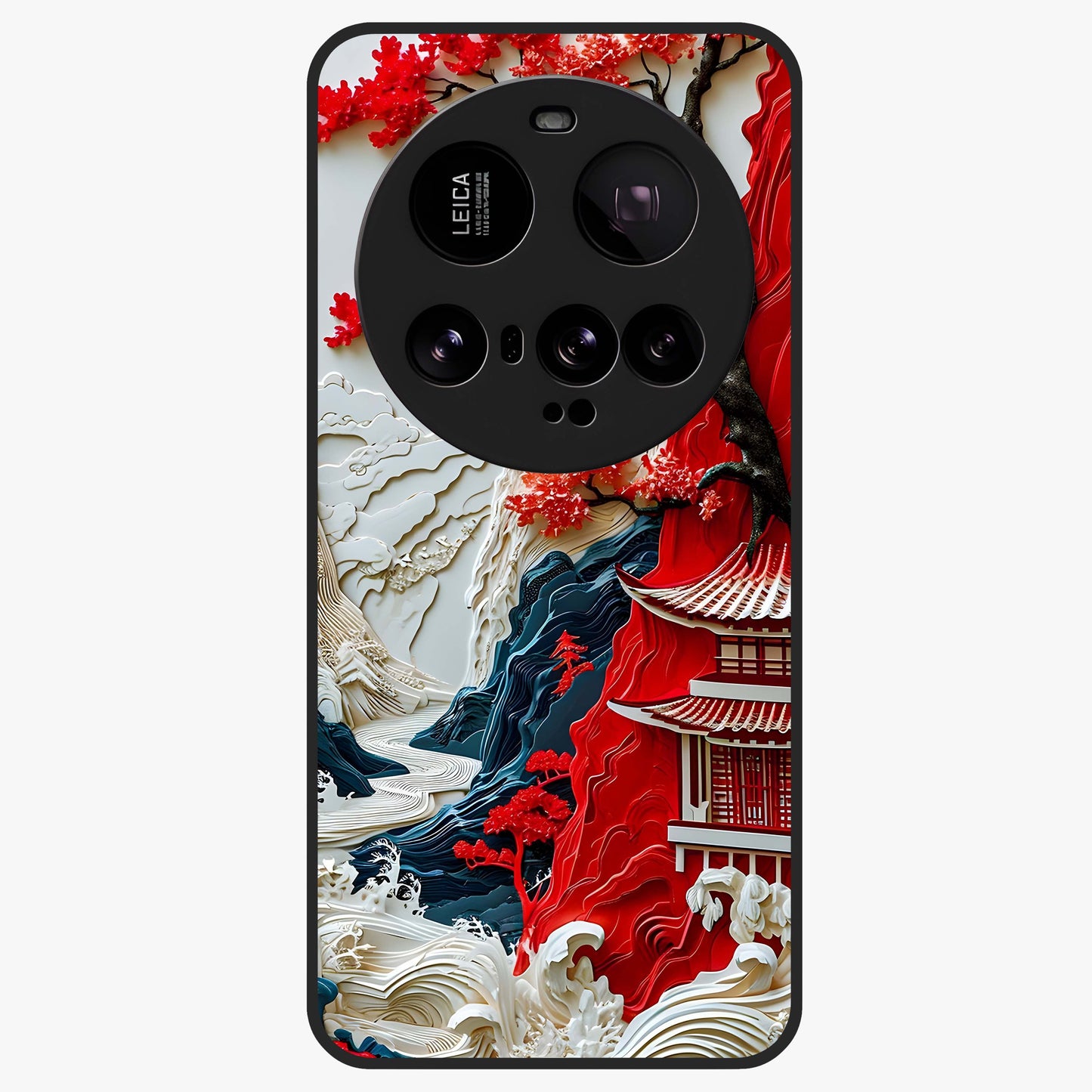 Whispers Of Sakura Waves Glass Case showing flat back view with cherry blossom wave artwork and glossy glass finish.