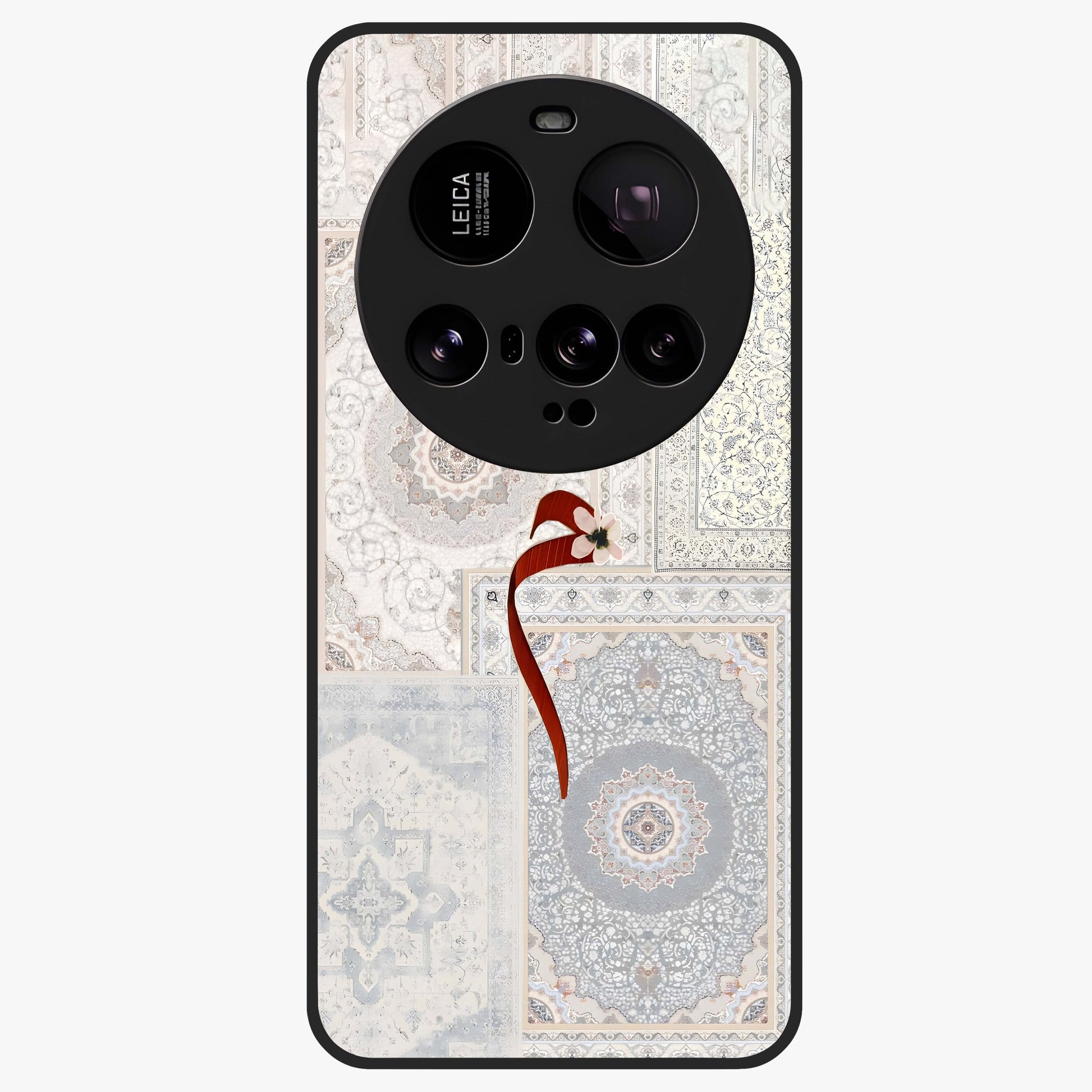 White Aesthetic Bow Glass Case showing flat back view with minimal bow artwork and glossy glass finish.