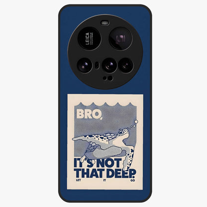 Worry Less Swim Glass Case showing flat back view with playful motivational artwork and glossy glass finish.
