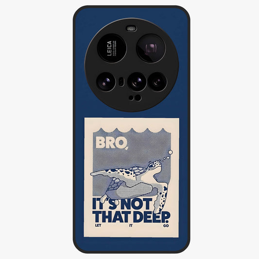 Worry Less Swim Glass Case showing flat back view with playful motivational artwork and glossy glass finish.