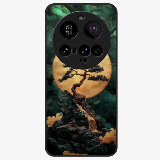 Zen Moon Rise Glass Case showing flat back view with calm moonrise artwork and glossy glass finish.