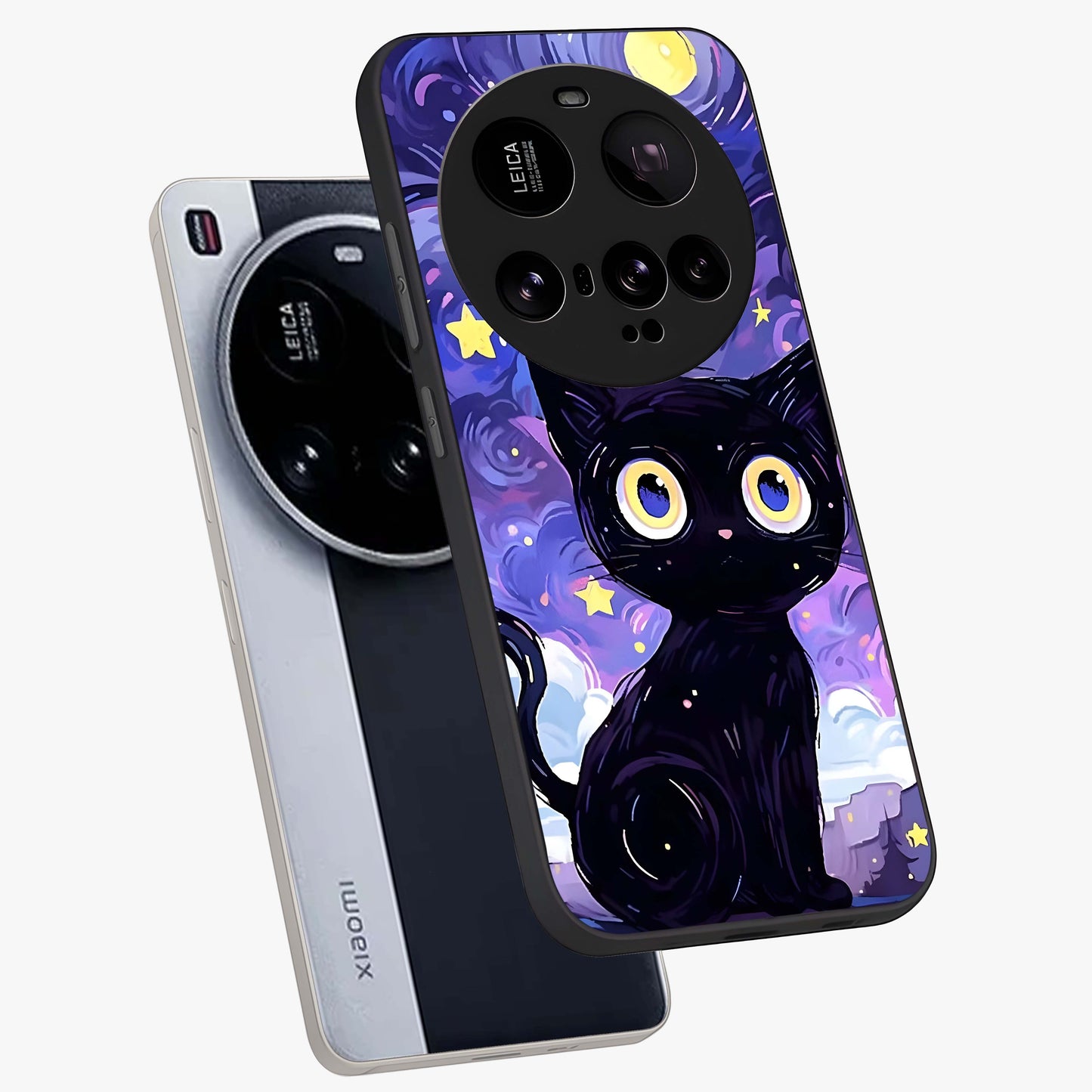 Abstract Cat Art Glass Case displayed in angled mockup highlighting modern abstract cat artwork and sleek glass surface.