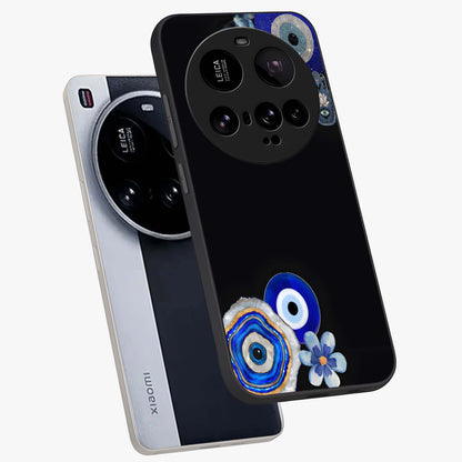 Aesthetic Blue Evil Eye Glass Case displayed in angled mockup highlighting blue evil eye symbol and spiritual aesthetic design.