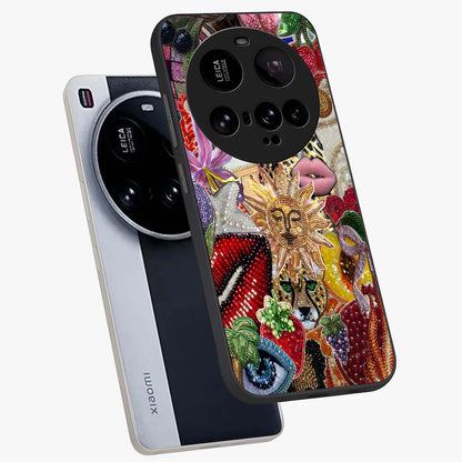 Beaded Fashion Jungle Glass Case displayed in angled mockup highlighting colorful fashion bead design and artistic pattern.