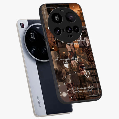 Bittersweet Aesthetic Chaos Glass Case displayed in angled mockup highlighting expressive abstract artwork and edgy aesthetic theme.