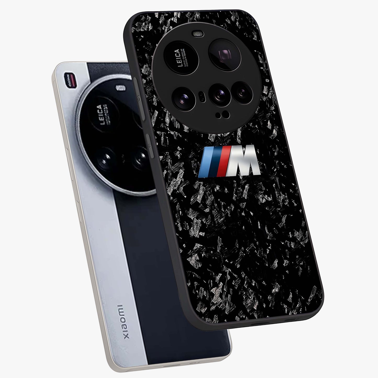 Carbon Speed Mark Glass Case displayed in angled mockup highlighting racing inspired carbon design and sleek aesthetic style.