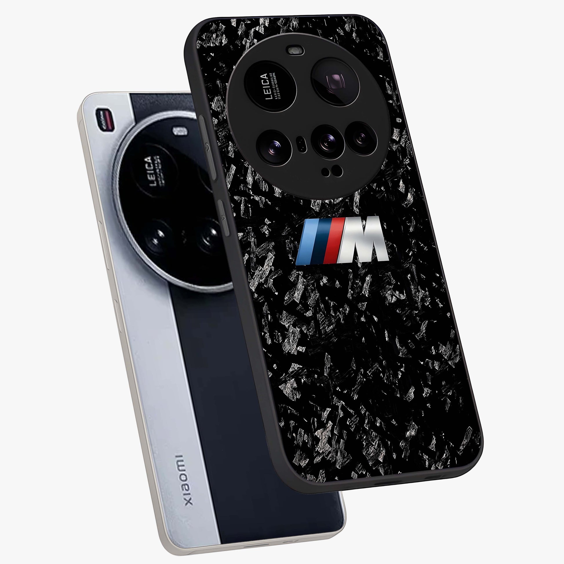 Carbon Speed Mark Glass Case displayed in angled mockup highlighting racing inspired carbon design and sleek aesthetic style.