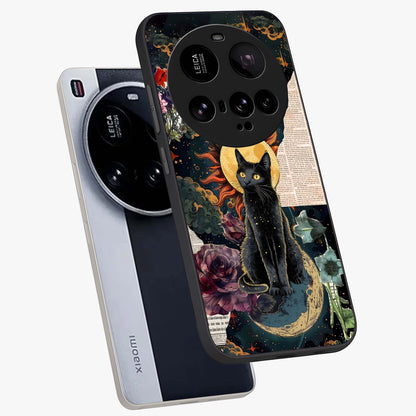 Celestial Black Cat Glass Case displayed in angled mockup highlighting cosmic black cat design with celestial aesthetic.