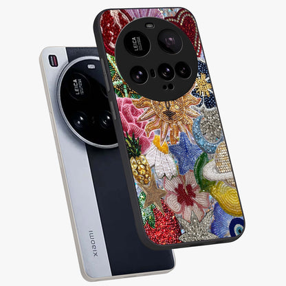 Celestial Floral and Playful Glass Case displayed in angled mockup highlighting playful floral design with dreamy celestial elements.