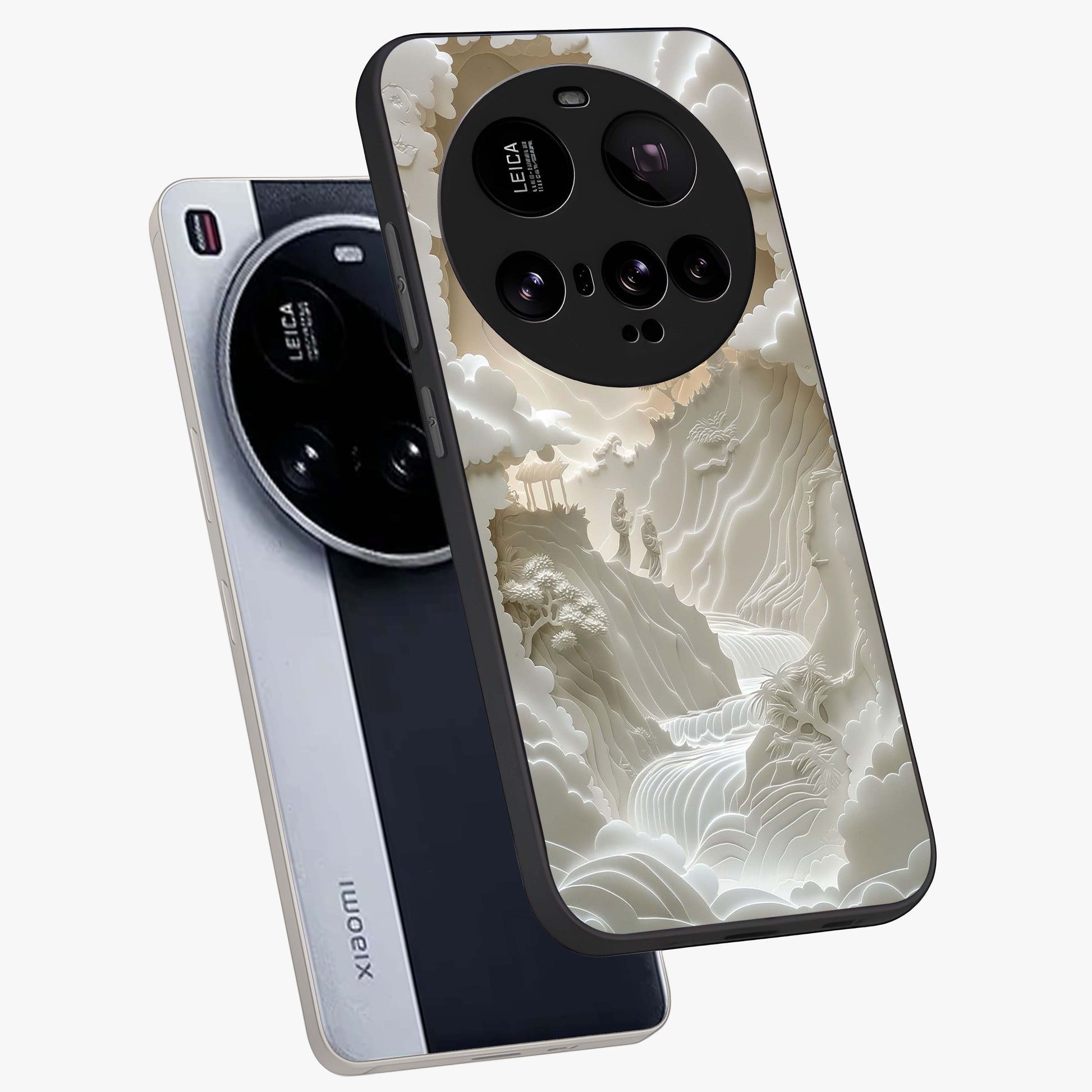 Celestial Origami Glass Case displayed in angled mockup highlighting geometric origami design with cosmic aesthetic theme.