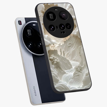 Celestial Origami Glass Case displayed in angled mockup highlighting geometric origami design with cosmic aesthetic theme.