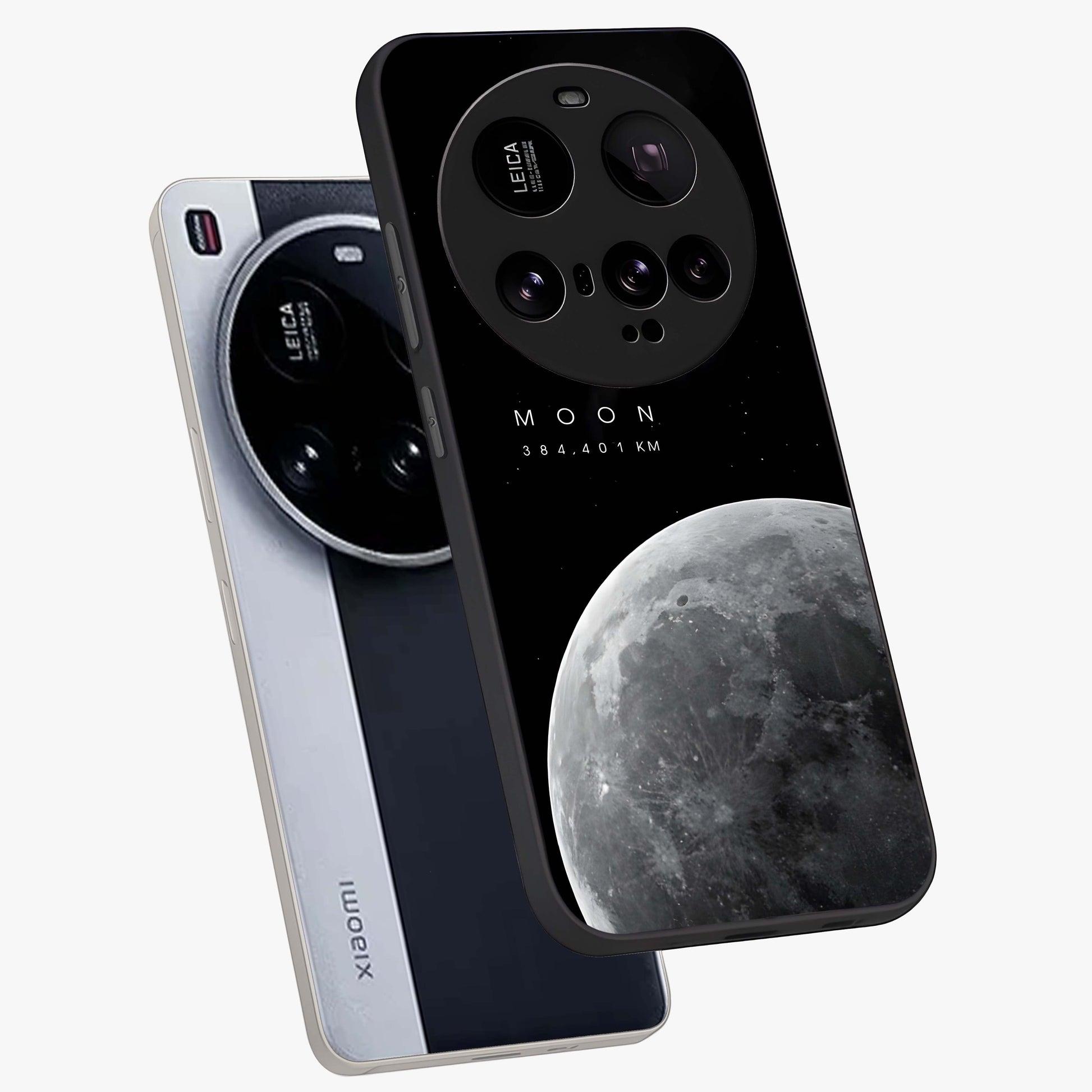 Cosmic Moon Glow Glass Case displayed in angled mockup highlighting celestial moon design with cosmic aesthetic theme.