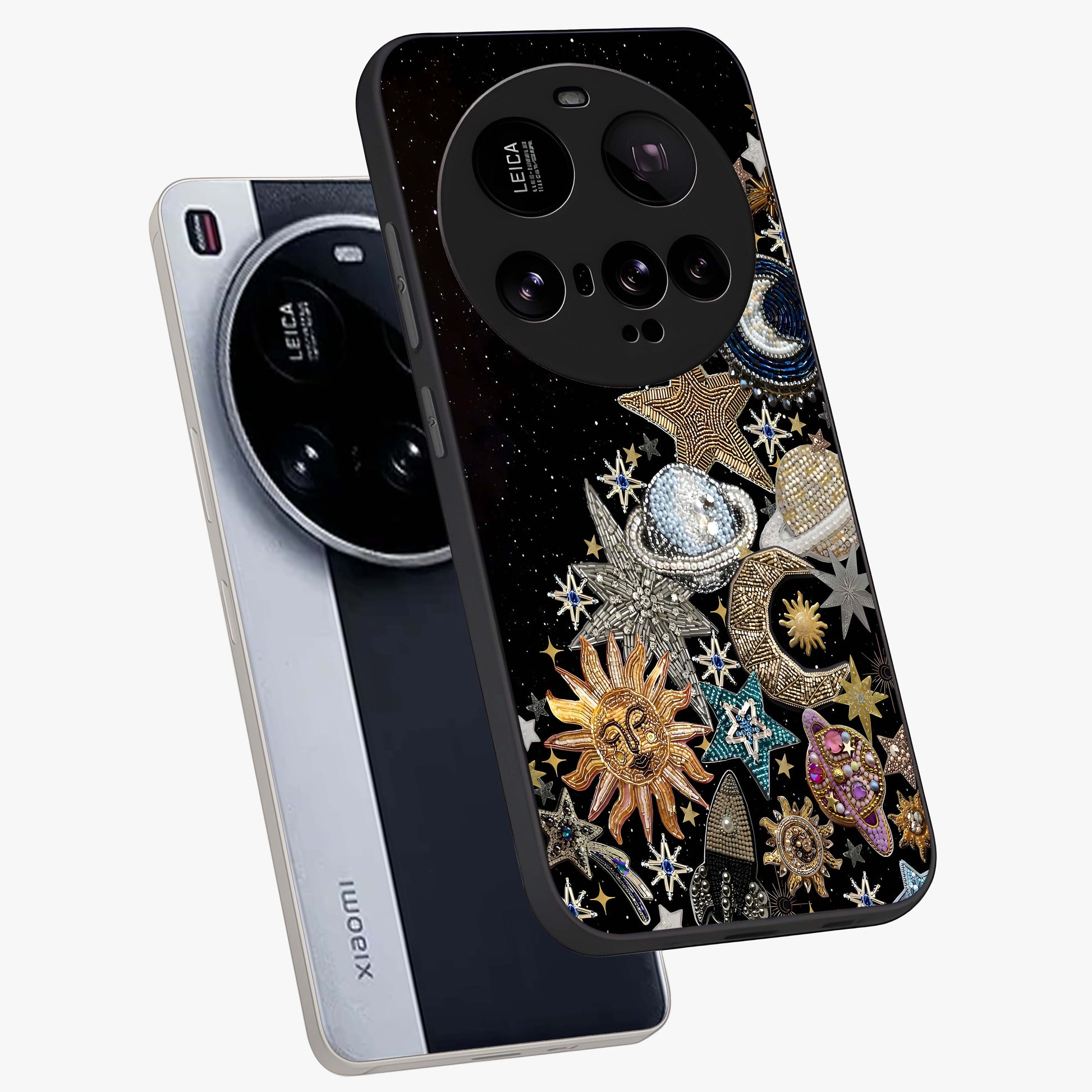 Cosmic Sparkle Dreams Glass Case displayed in angled mockup highlighting dreamy star sparkle design with celestial aesthetic.