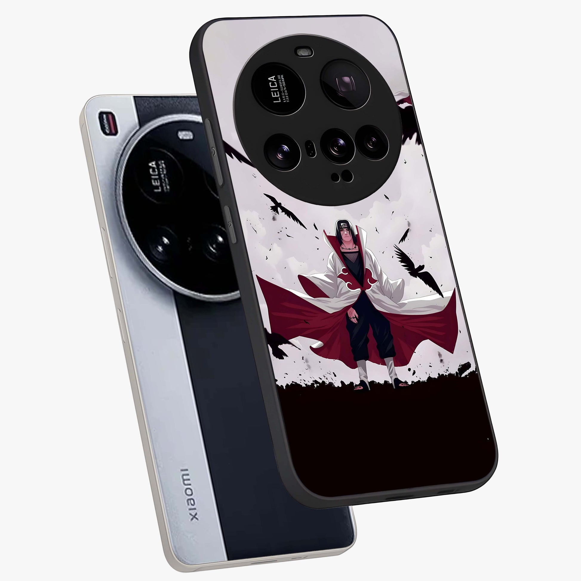 Crimson Crow Ascension Glass Case displayed in angled mockup highlighting powerful crow illustration with dark crimson aesthetic.
