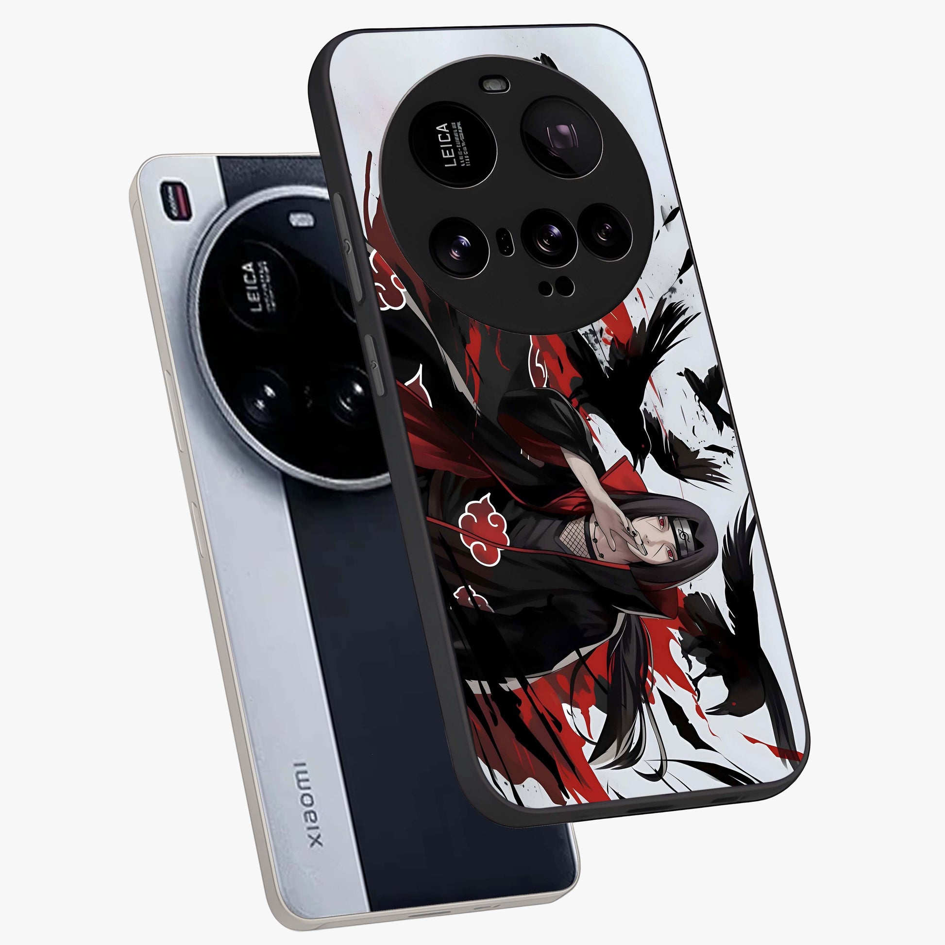 Crimson Crow Illusion Glass Case displayed in angled mockup highlighting mysterious crow graphic with dark aesthetic style.
