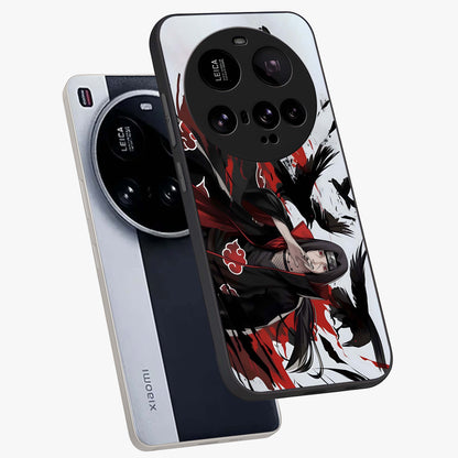 Crimson Crow Illusion Glass Case displayed in angled mockup highlighting mysterious crow graphic with dark aesthetic style.