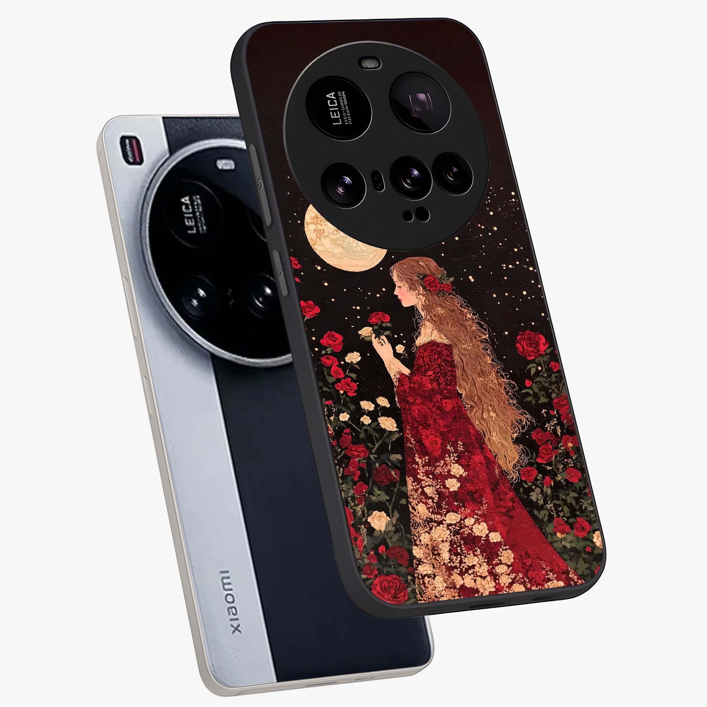 Crimson Dreams Glass Case displayed in angled mockup highlighting soft crimson aesthetic design with artistic theme.