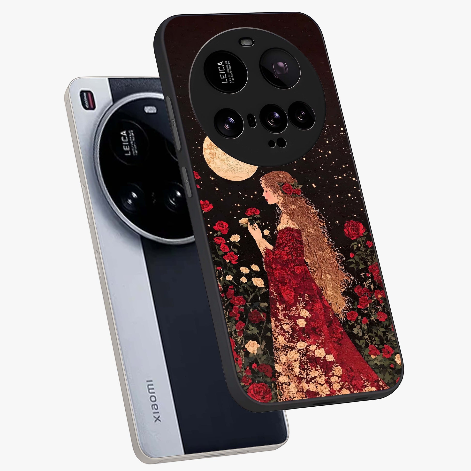 Crimson Dreams Glass Case displayed in angled mockup highlighting soft crimson aesthetic design with artistic theme.