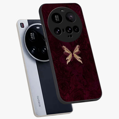 Crimson Fade Butterfly Glass Case displayed in angled mockup highlighting elegant butterfly design with crimson gradient aesthetic.