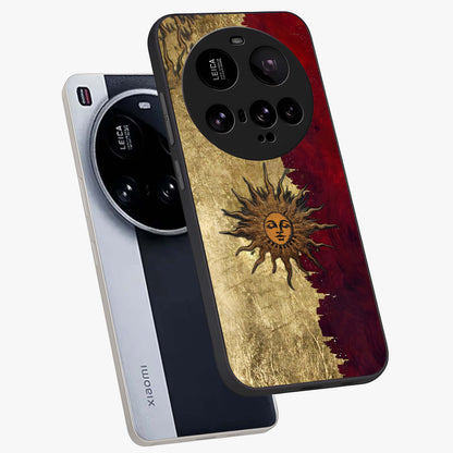Crimson Sun Majesty Glass Case displayed in angled mockup highlighting majestic crimson sun design with bold aesthetic style.