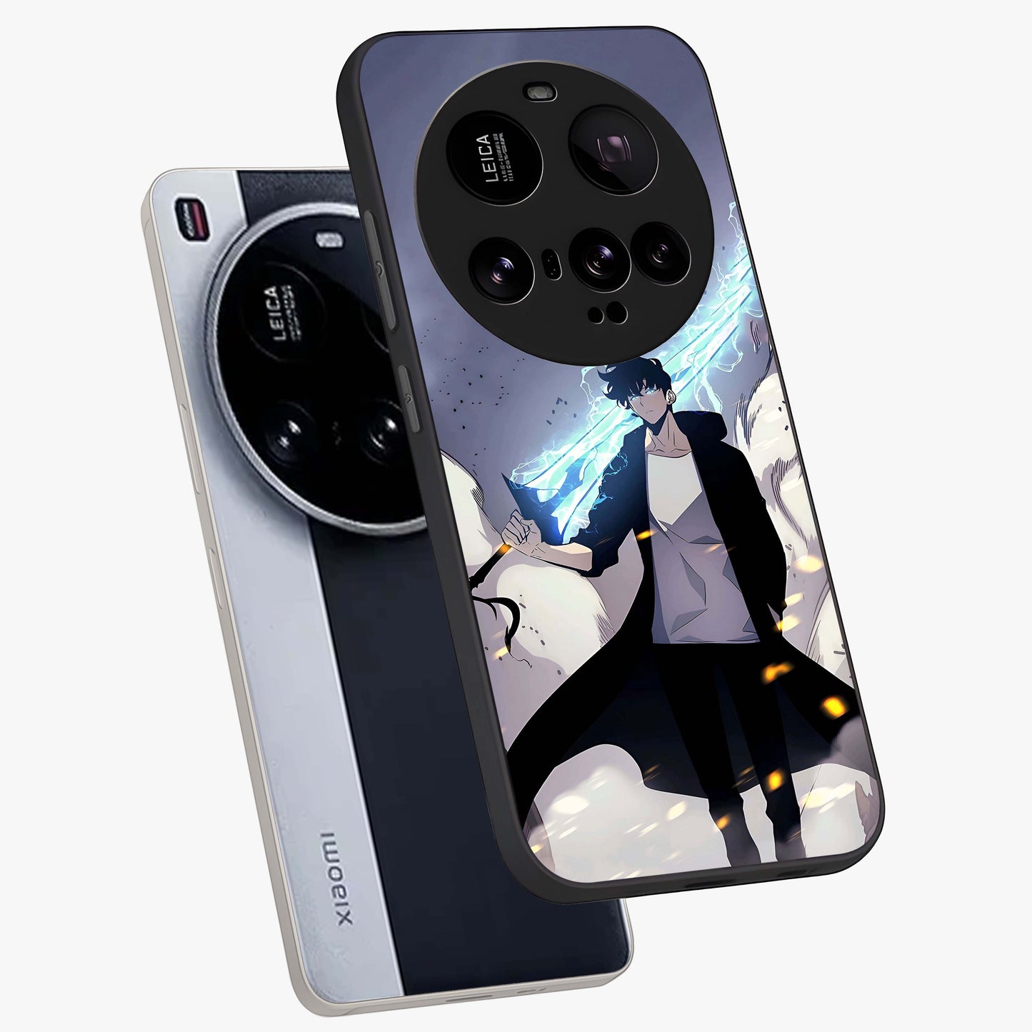 Dark Lightning Anime Warrior Glass Case displayed in angled mockup highlighting powerful lightning themed anime illustration.