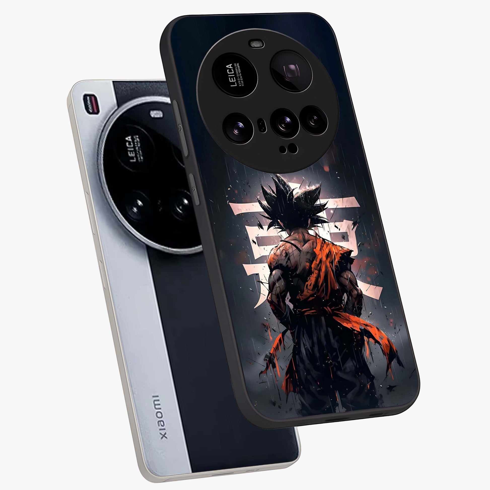 Dark Warrior In Rain Glass Case displayed in angled mockup highlighting dramatic warrior illustration with dark rain aesthetic.