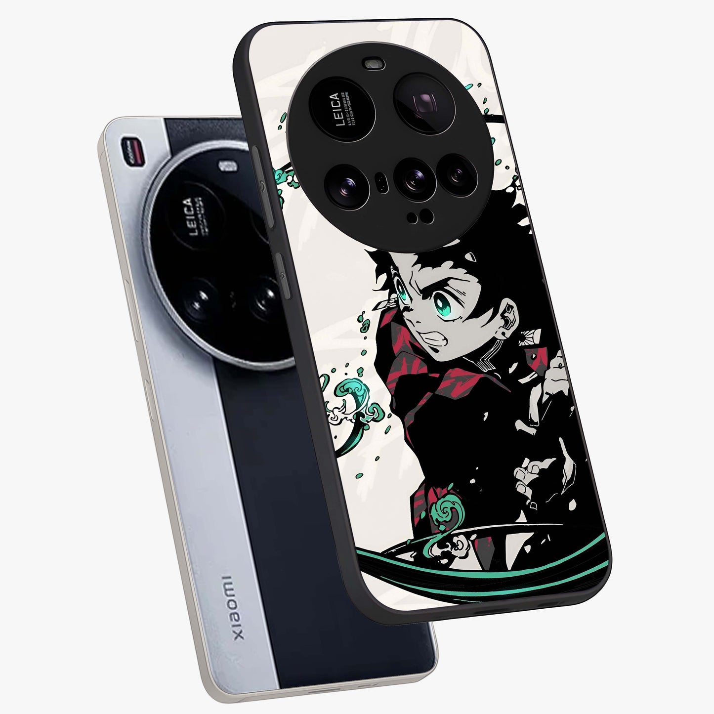 Demon Slayer Glass Case displayed in angled mockup highlighting dramatic anime character design with action aesthetic.