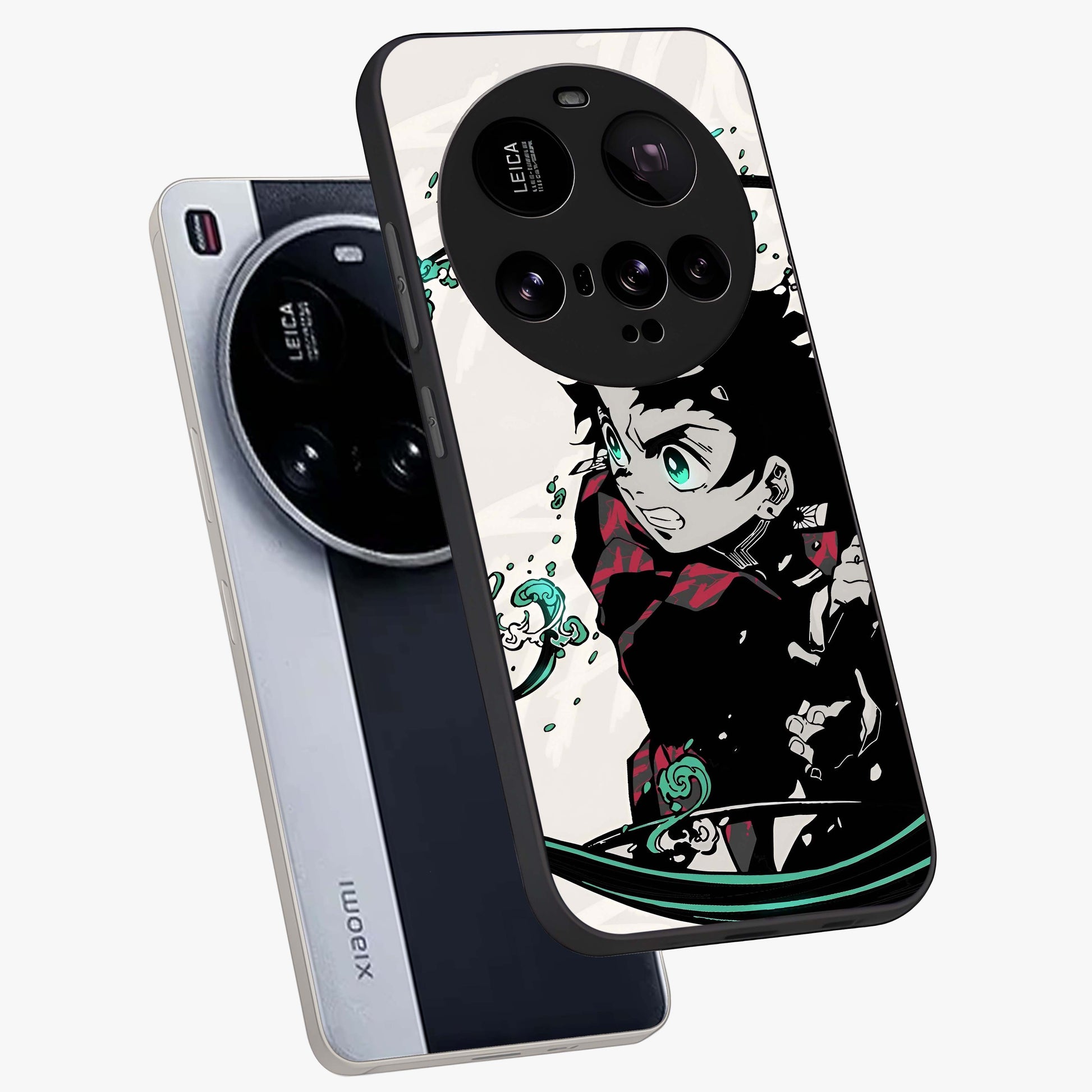 Demon Slayer Glass Case displayed in angled mockup highlighting dramatic anime character design with action aesthetic.