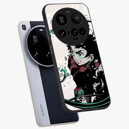 Demon Slayer Glass Case displayed in angled mockup highlighting dramatic anime character design with action aesthetic.