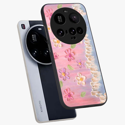 Dreamy Painted Garden Glass Case displayed in angled mockup highlighting colorful garden illustration with dreamy aesthetic style.