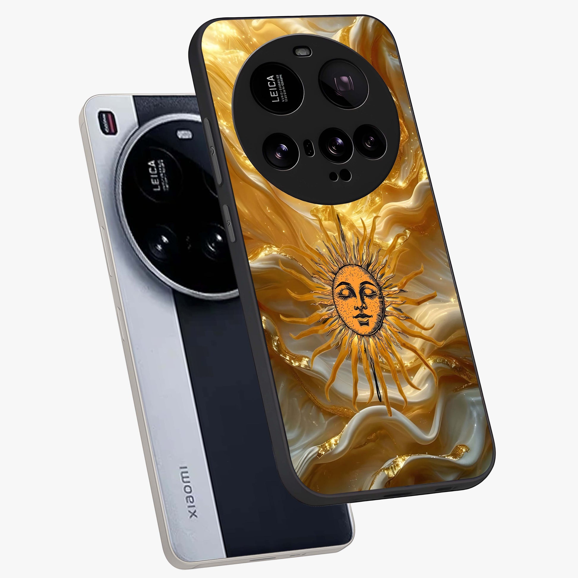 Eternal Golden Glow Glass Case displayed in angled mockup highlighting glowing golden aesthetic design with elegant style.