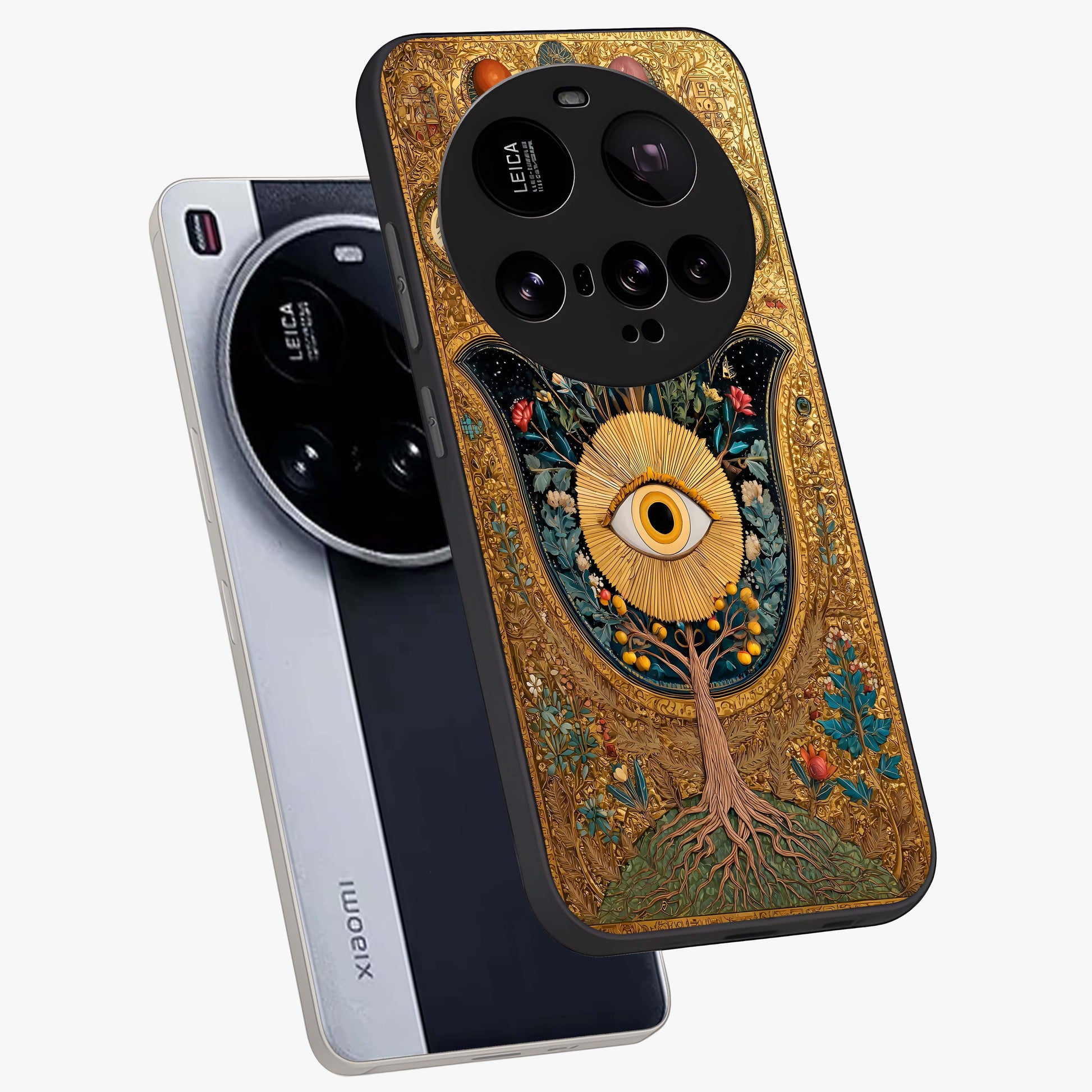 Ethereal Evil Eye Glass Case displayed in angled mockup highlighting protective evil eye symbol with spiritual aesthetic design.