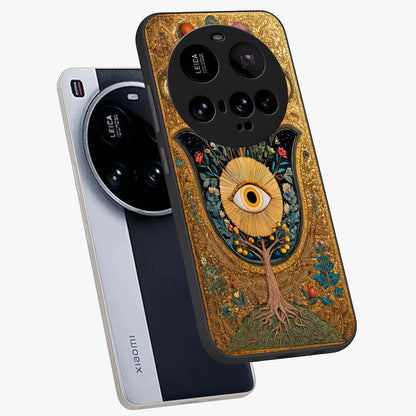 Ethereal Evil Eye Glass Case displayed in angled mockup highlighting protective evil eye symbol with spiritual aesthetic design.