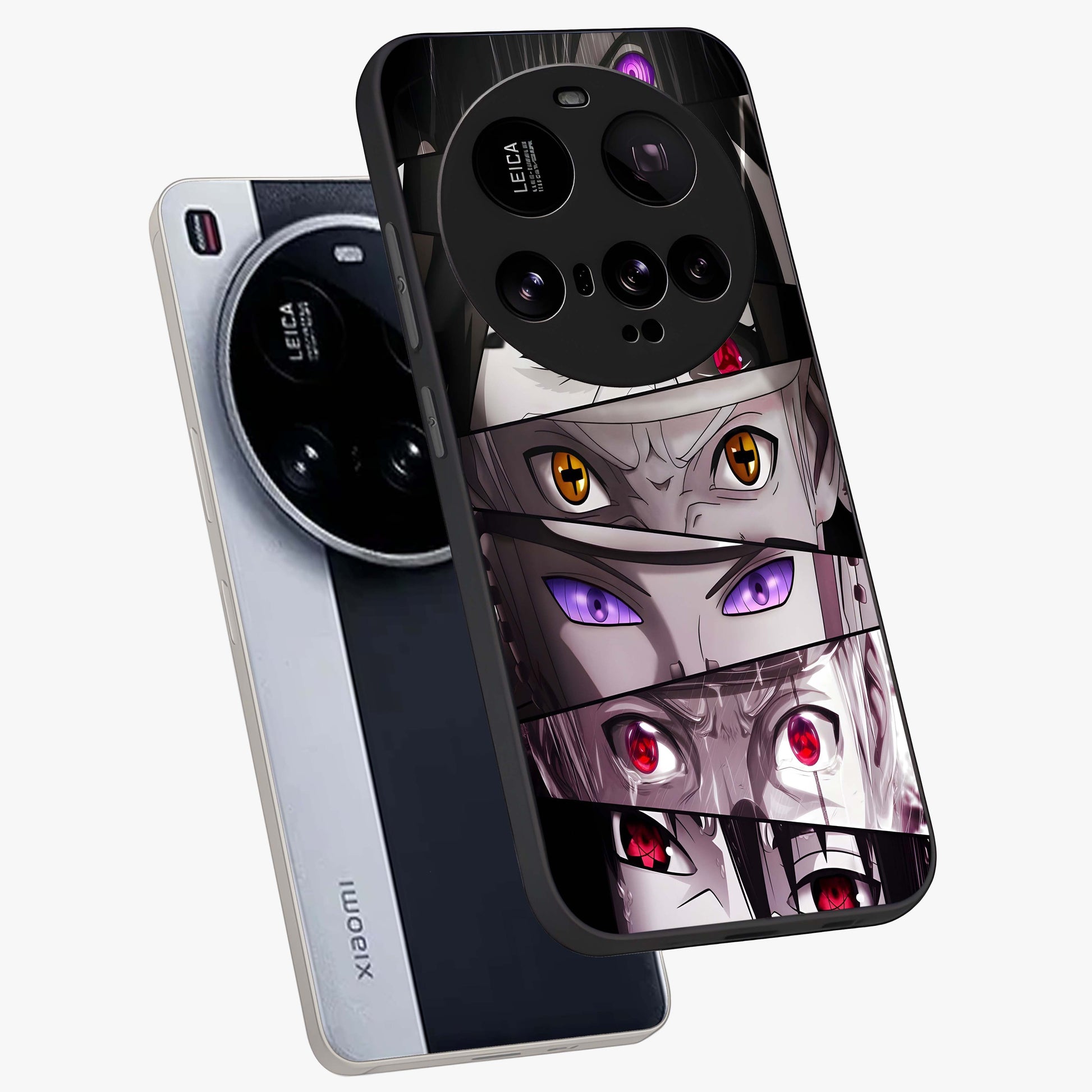 Eyes of Destiny Glass Case displayed in angled mockup highlighting bold eye illustration with mystical aesthetic style.