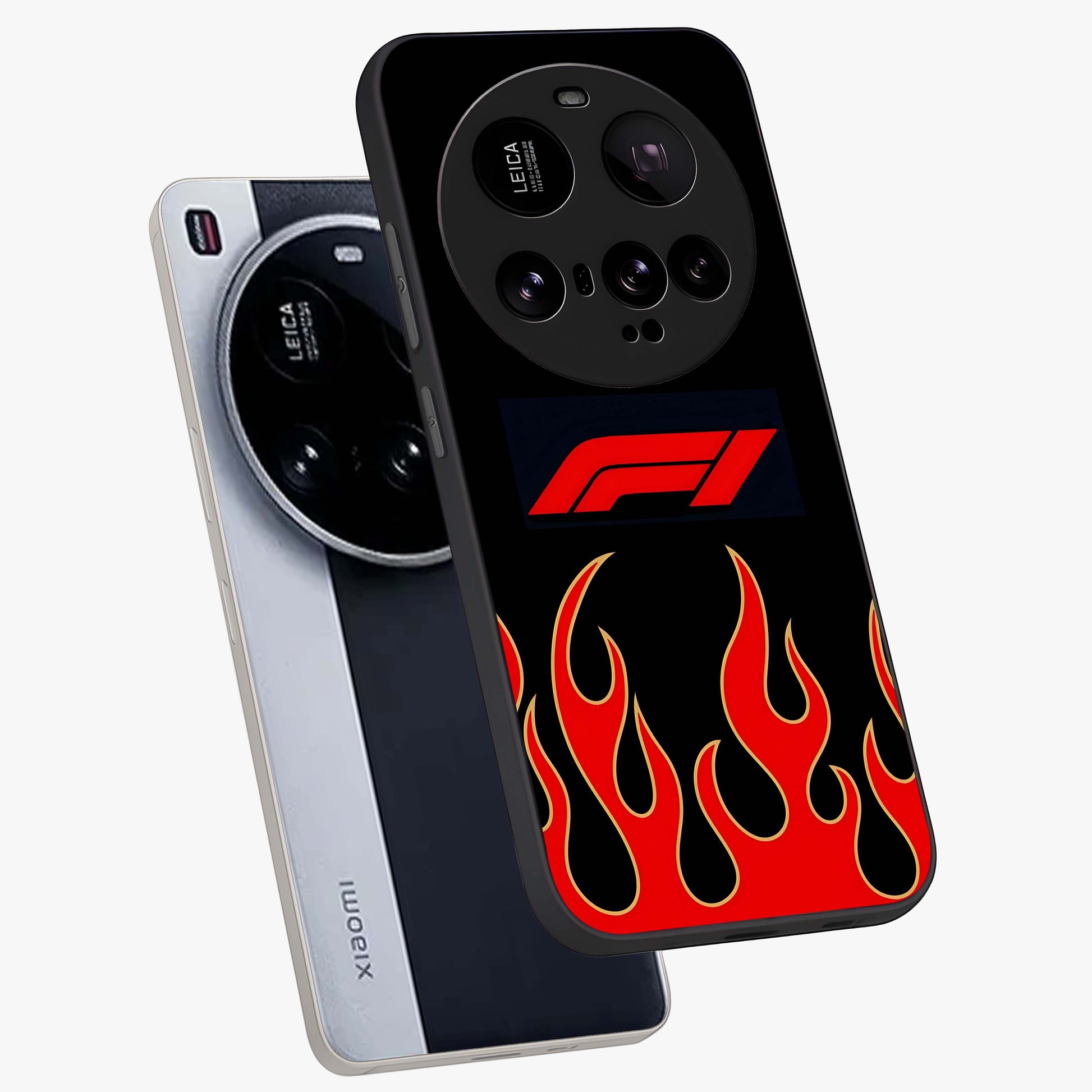 Fire F11 Glass Case displayed in angled mockup highlighting bold fire inspired graphic with energetic aesthetic style.