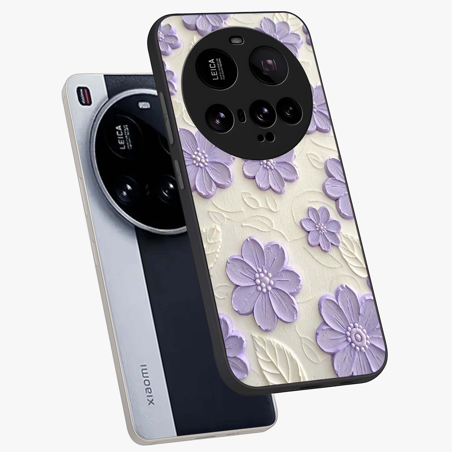 Floral Wall Art With Purple Flowers Glass Case displayed in angled mockup highlighting vibrant purple floral illustration with artistic aesthetic.