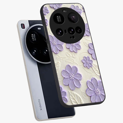 Floral Wall Art With Purple Flowers Glass Case displayed in angled mockup highlighting vibrant purple floral illustration with artistic aesthetic.