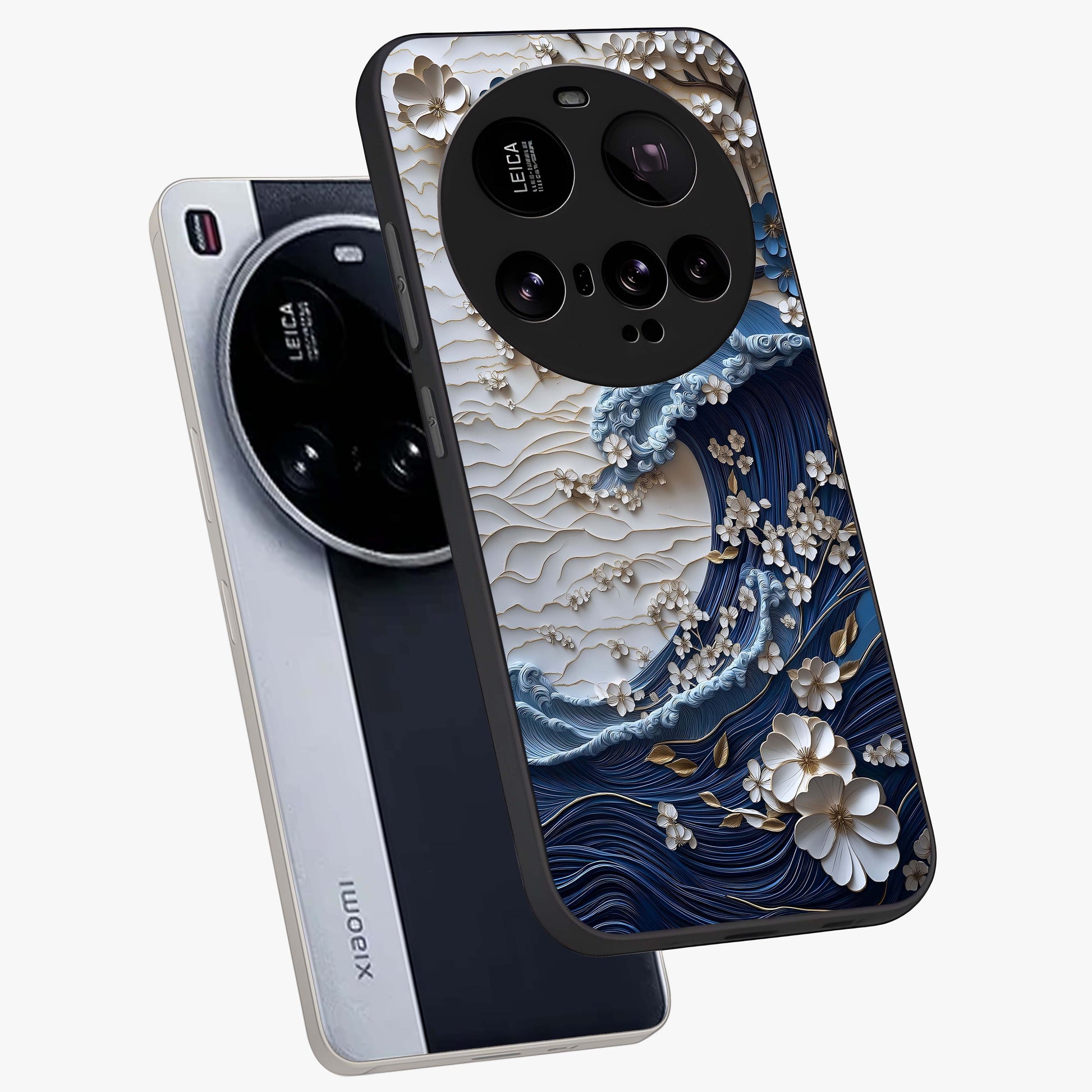 Floral Wave Origami Glass Case displayed in angled mockup highlighting geometric origami flower design with modern aesthetic style.