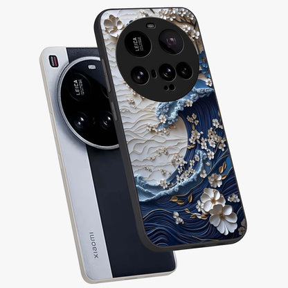 Floral Wave Origami Glass Case displayed in angled mockup highlighting geometric origami flower design with modern aesthetic style.