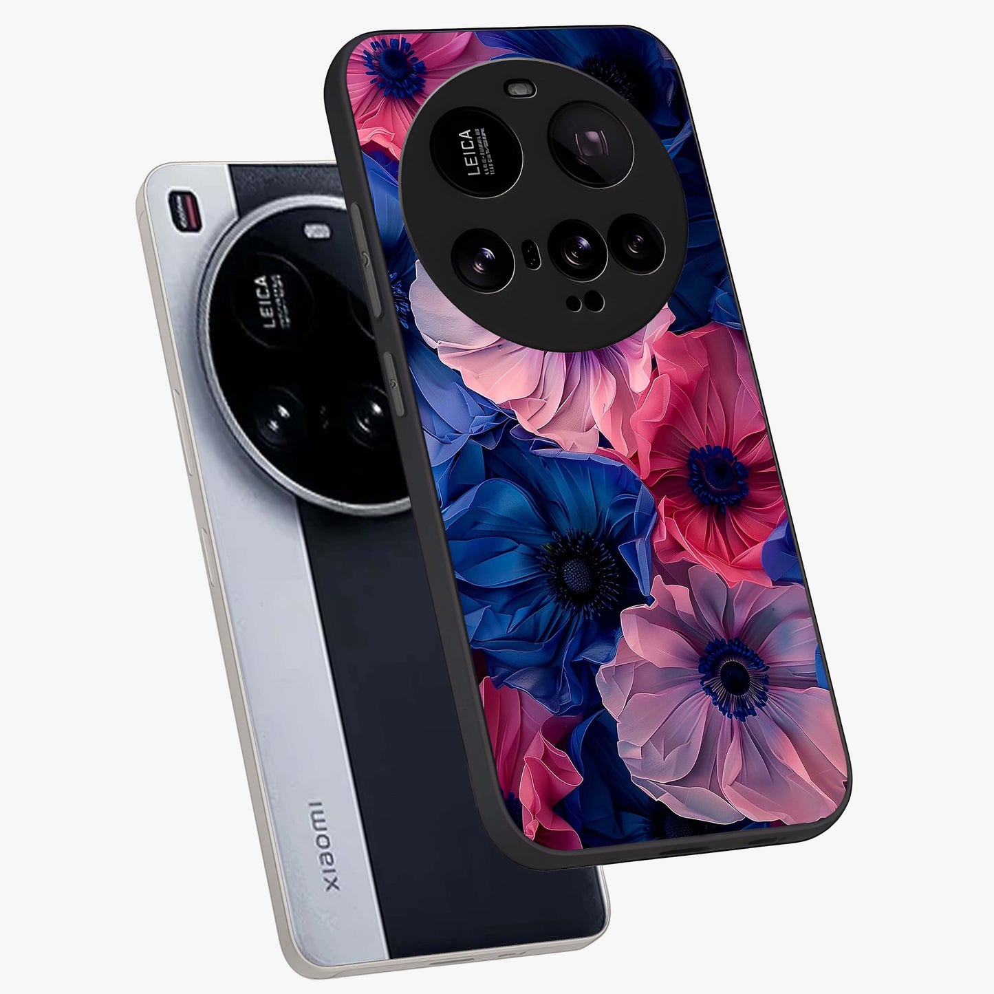Flower Paper Art Pattern Glass Case displayed in angled mockup highlighting layered paper flower design with artistic aesthetic.