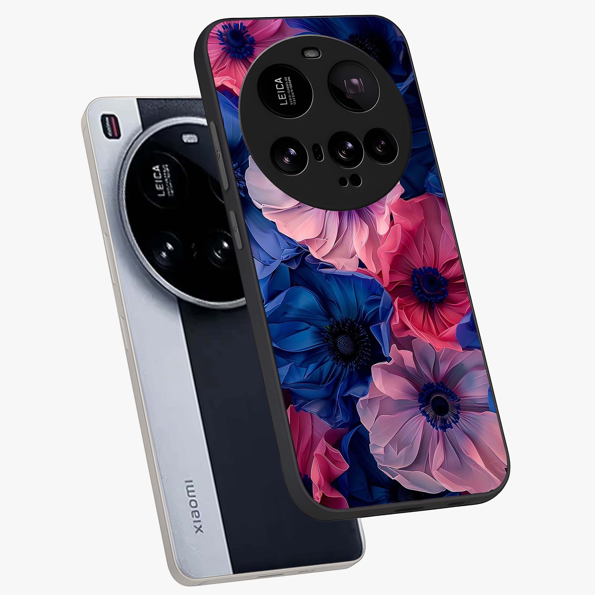 Flower Paper Art Pattern Glass Case displayed in angled mockup highlighting layered paper flower design with artistic aesthetic.