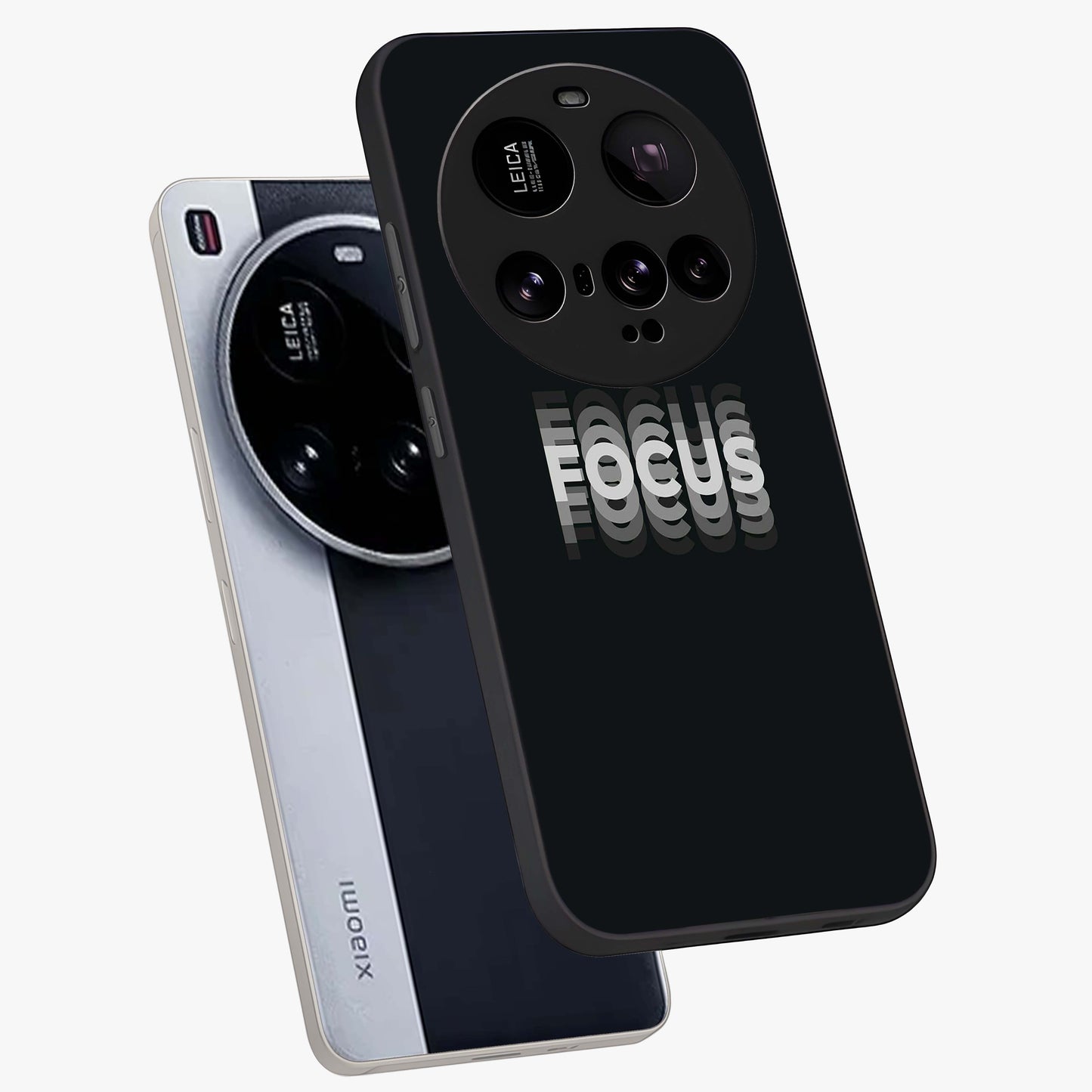 Focus Mode On Glass Case displayed in angled mockup highlighting clean minimal text artwork with modern aesthetic style.