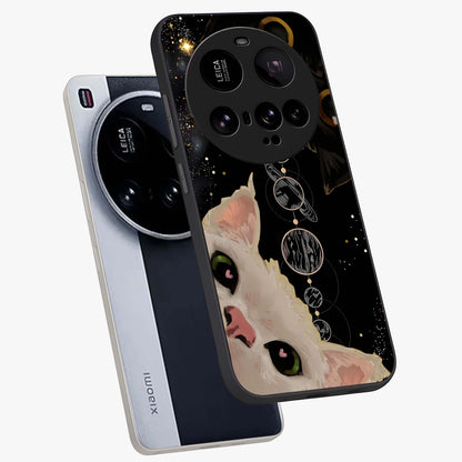 Galactic Cat Glass Case displayed in angled mockup highlighting celestial feline illustration with galaxy aesthetic style.