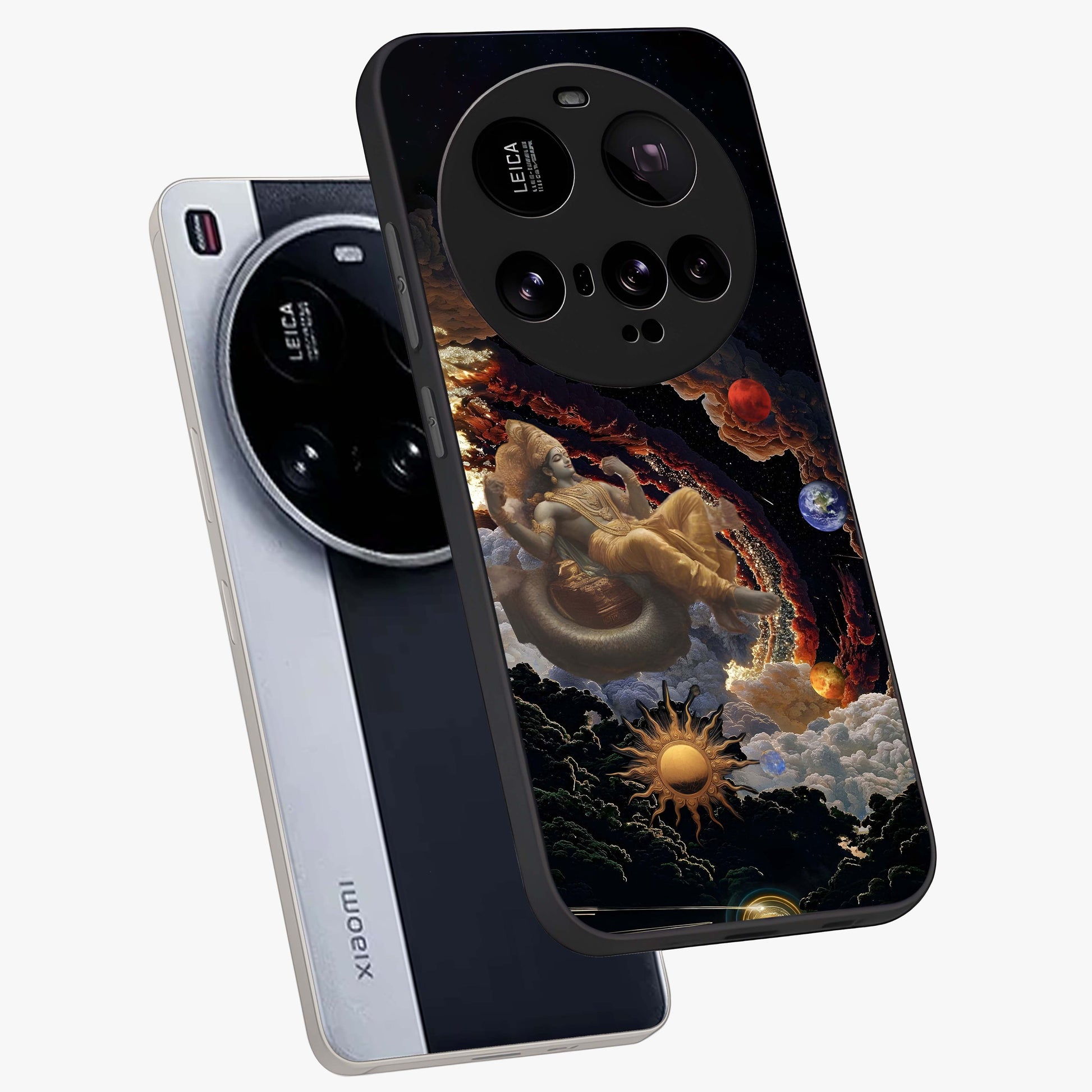 Galactic Divine God Glass Case displayed in angled mockup highlighting powerful celestial deity illustration with galactic aesthetic.