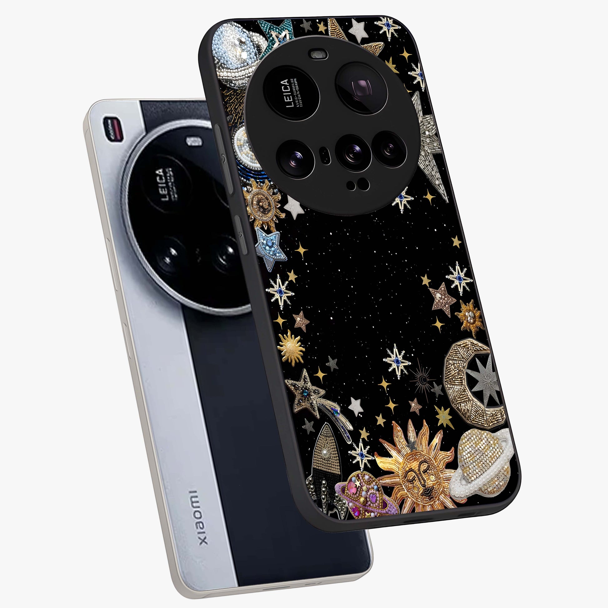 Galactic Jewel Stars Glass Case displayed in angled mockup highlighting shining celestial star design with cosmic aesthetic style.