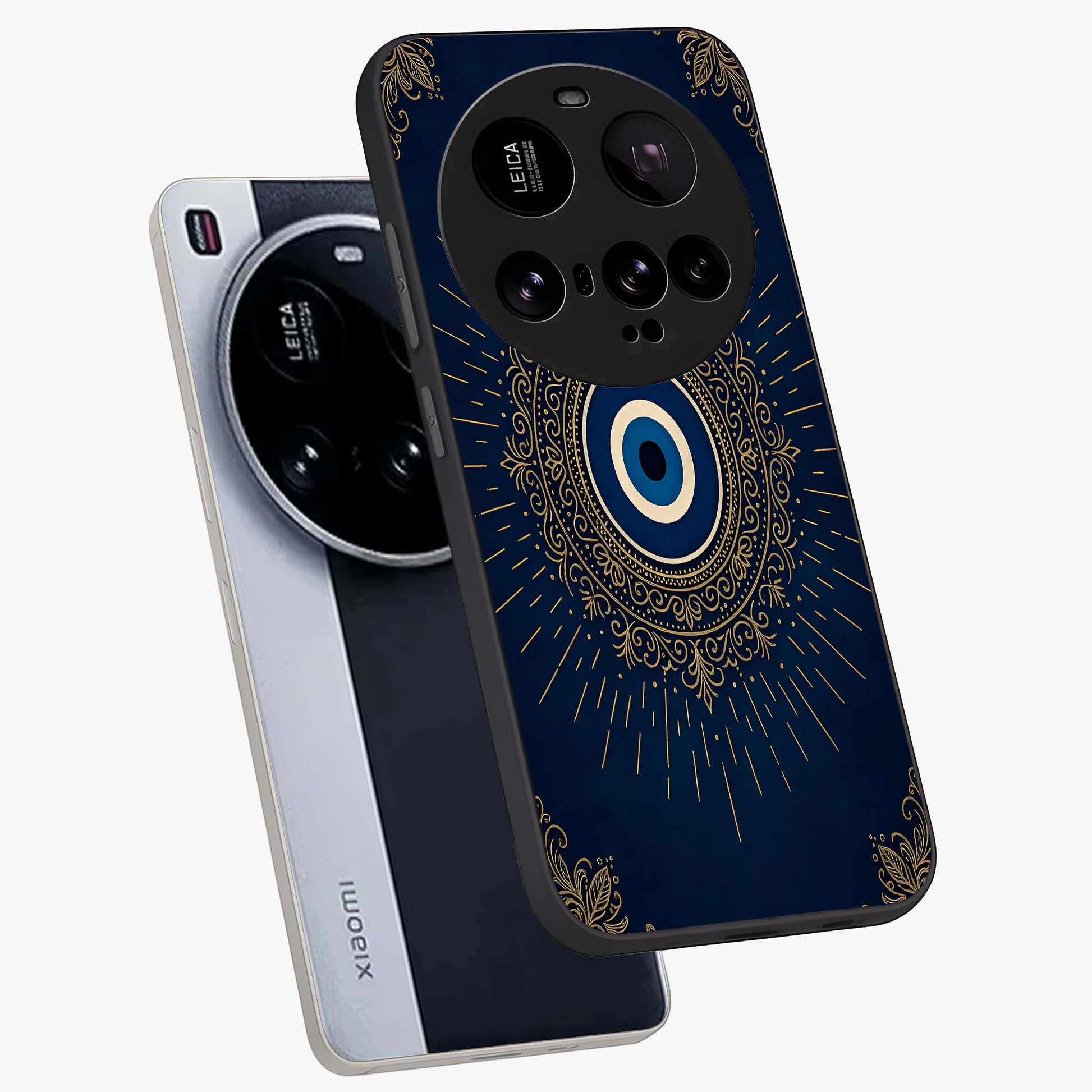 Golden Celestial Charm Glass Case displayed in angled mockup highlighting sparkling cosmic charm design with celestial aesthetic.