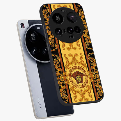 Golden Lotus Glow Glass Case displayed in angled mockup highlighting radiant lotus illustration with spiritual aesthetic.