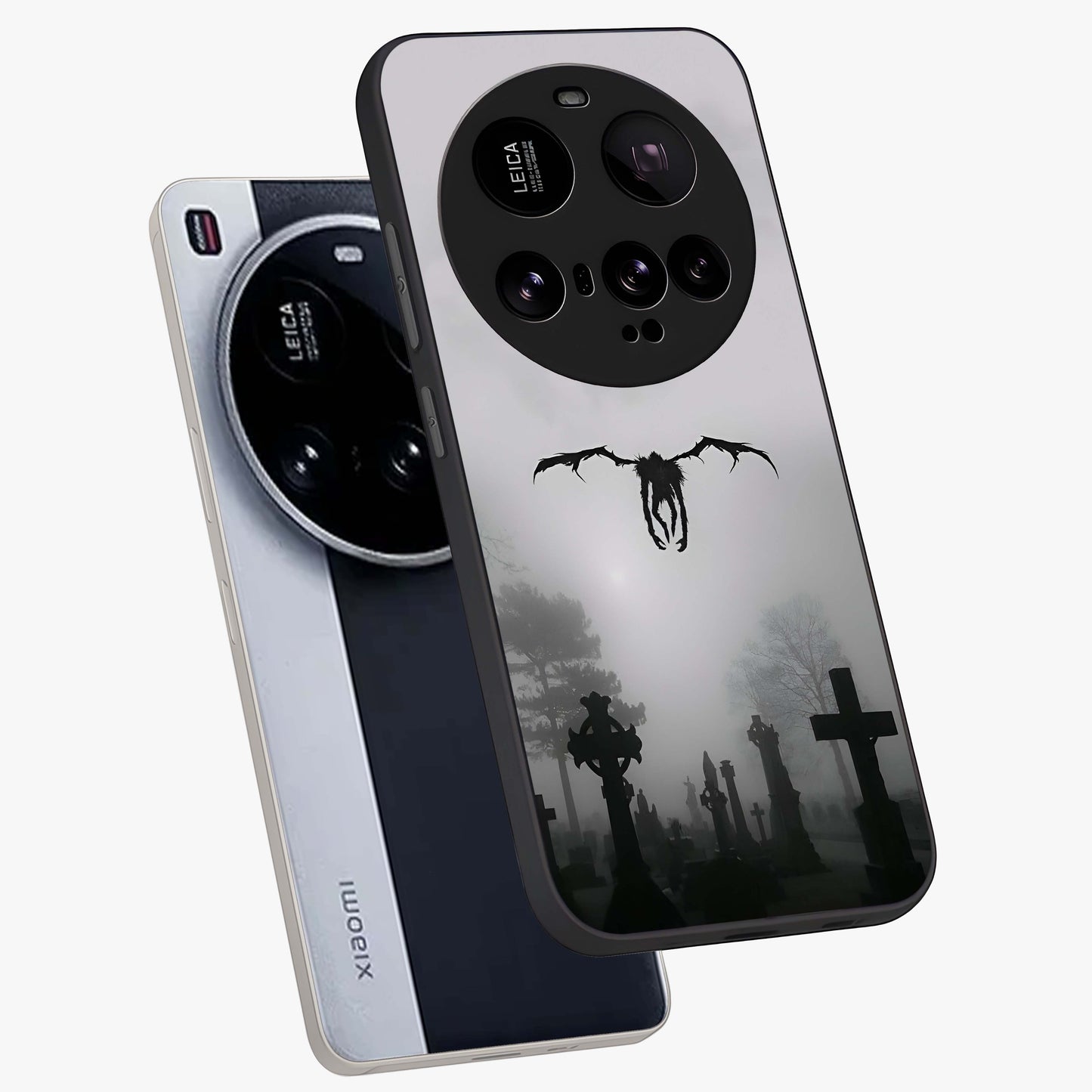 Graveyard Shadow Descent Glass Case displayed in angled mockup highlighting eerie shadow illustration with gothic aesthetic.