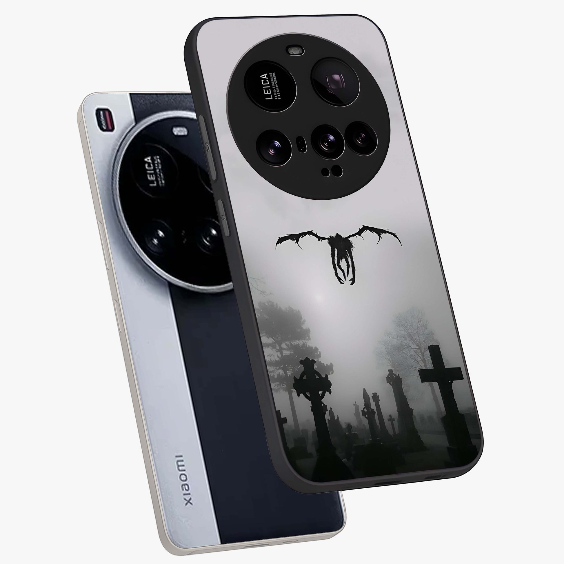 Graveyard Shadow Descent Glass Case displayed in angled mockup highlighting eerie shadow illustration with gothic aesthetic.