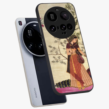Lady With Veena Art Glass Case displayed in angled mockup highlighting graceful musical illustration with cultural artistic aesthetic.